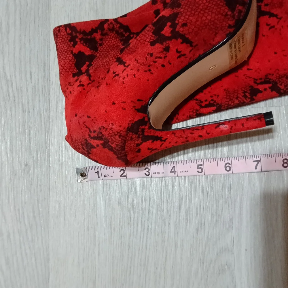 Fashion Nova Red Snake Print Over the Knee Boots - Picture 2 of 8